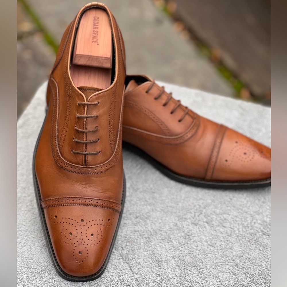 To Boot New York Men's Tan Leather Cap Toe Oxfords Size 11M Made In Italy 🇮🇹